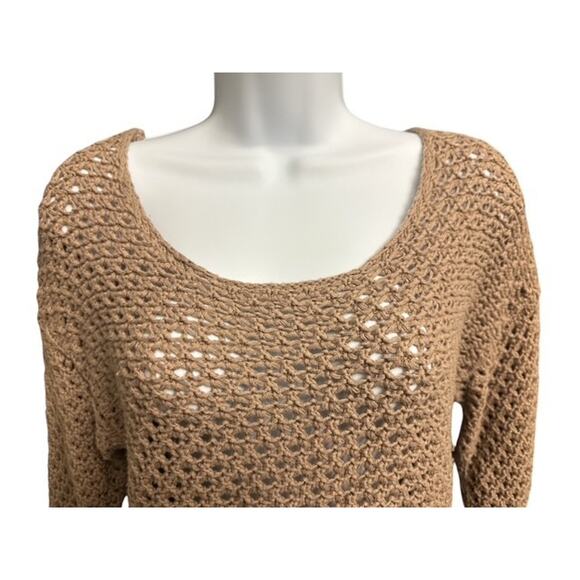 Old Navy Large Sweater Beige Cotton Open Weave Crochet Long Sleeve Vintage 2011 - Picture 1 of 4
